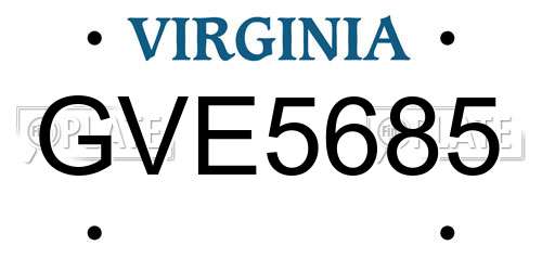 GVE5685 Virginia License Plate