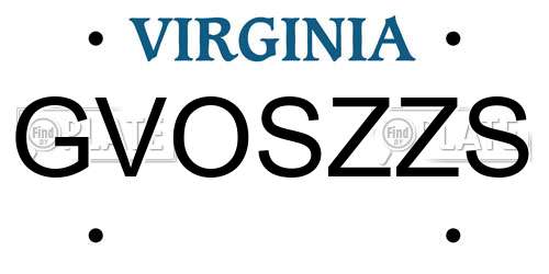 GVOSZZS Virginia License Plate
