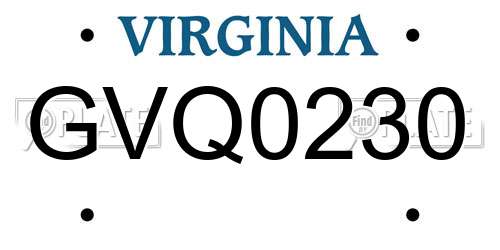 GVQ0230 Virginia License Plate