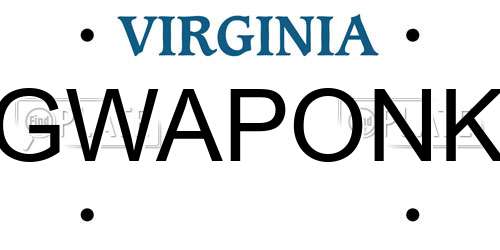GWAPONK Virginia License Plate