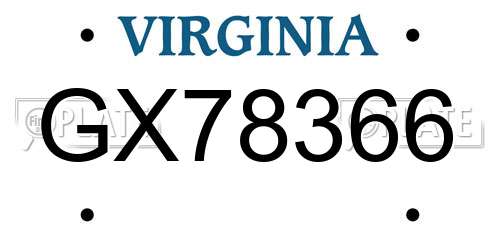 GX78366 Virginia License Plate