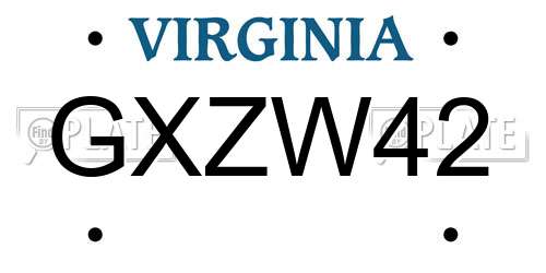 GXZW42 Virginia License Plate