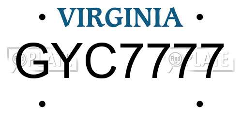 GYC7777 Virginia License Plate