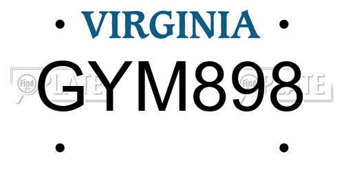 GYM898 Virginia License Plate