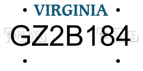 GZ2B184 Virginia License Plate