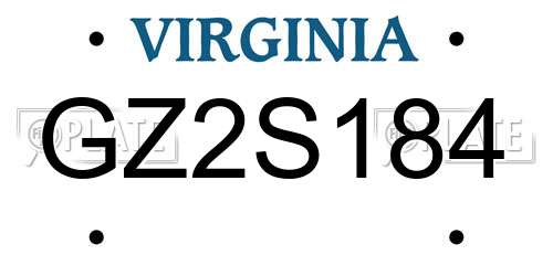 GZ2S184 Virginia License Plate
