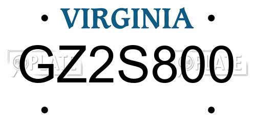 GZ2S800 Virginia License Plate