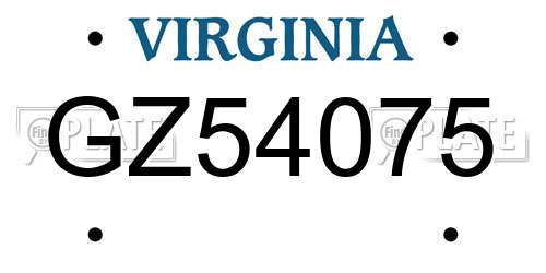 GZ54075 Virginia License Plate