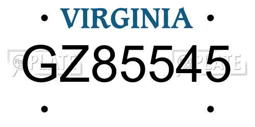 GZ85545 Virginia License Plate