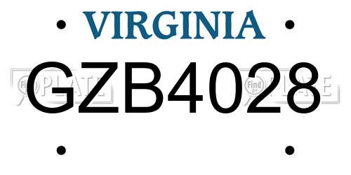 GZB4028 Virginia License Plate