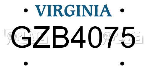 GZB4075 Virginia License Plate
