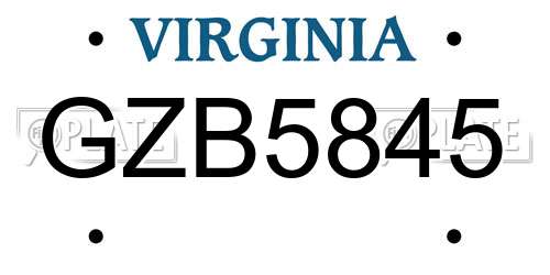 GZB5845 Virginia License Plate