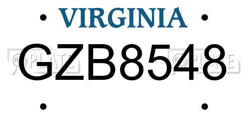GZB8548 Virginia License Plate