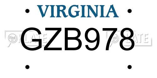 GZB978 Virginia License Plate