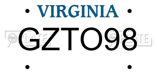 GZTO98 Virginia License Plate