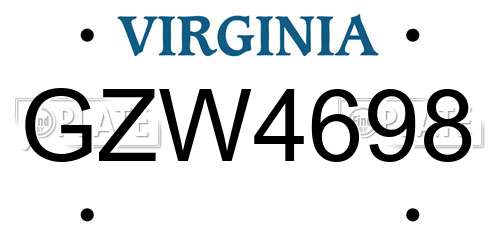 GZW4698 Virginia License Plate