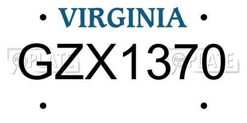 GZX1370 Virginia License Plate