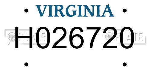 H026720 Virginia License Plate