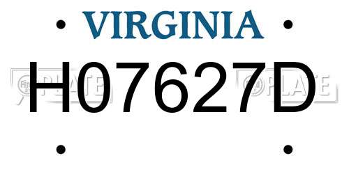 H07627D Virginia License Plate