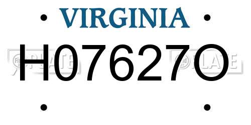 H07627O Virginia License Plate