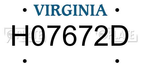H07672D Virginia License Plate