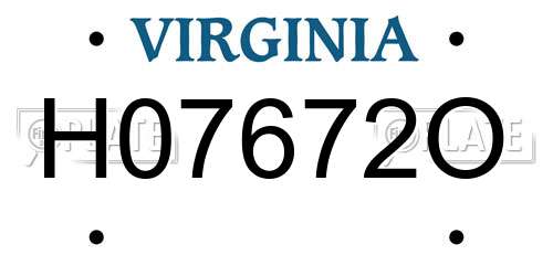 H07672O Virginia License Plate