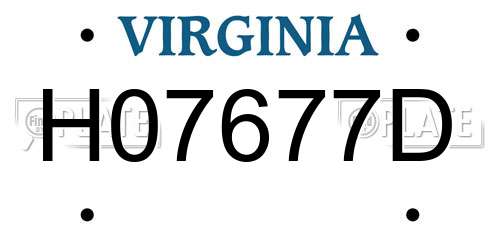 H07677D Virginia License Plate