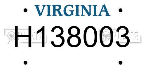 H138003 Virginia License Plate