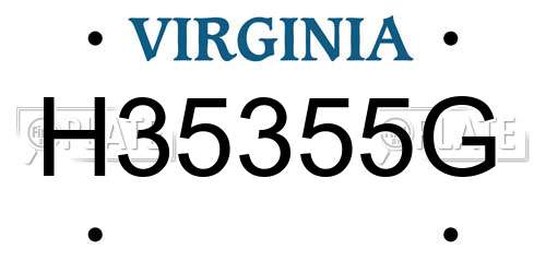 H35355G Virginia License Plate