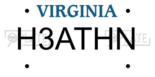 H3ATHN Virginia License Plate