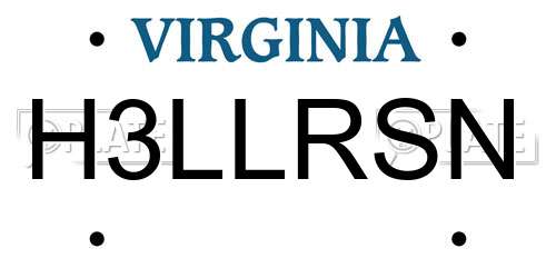 H3LLRSN Virginia License Plate