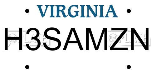 H3SAMZN Virginia License Plate