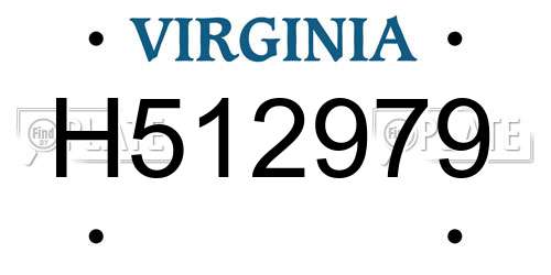 H512979 Virginia License Plate