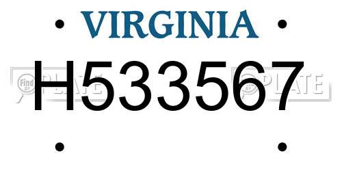 H533567 Virginia License Plate