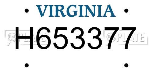 H653377 Virginia License Plate