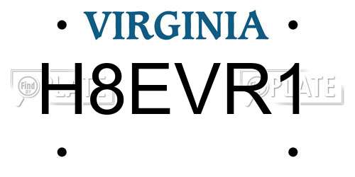 H8EVR1 Virginia License Plate