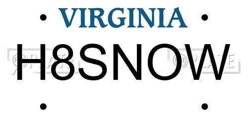 H8SNOW Virginia License Plate