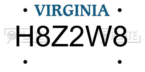 H8Z2W8 Virginia License Plate