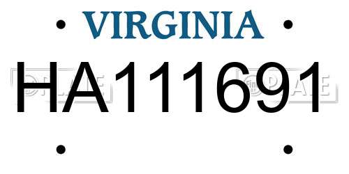 HA111691 Virginia License Plate