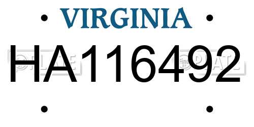 HA116492 Virginia License Plate