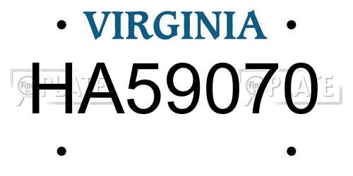 HA59070 Virginia License Plate