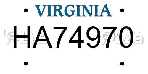 HA74970 Virginia License Plate