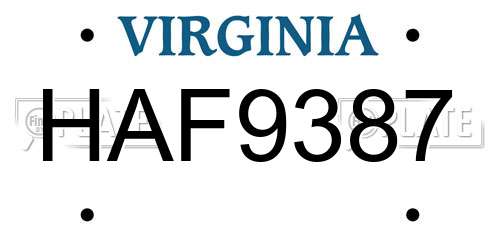 HAF9387 Virginia License Plate