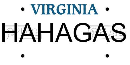 HAHAGAS Virginia License Plate