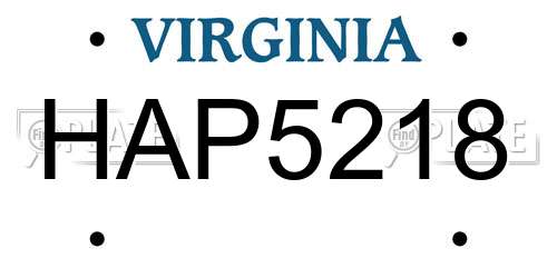 HAP5218 Virginia License Plate