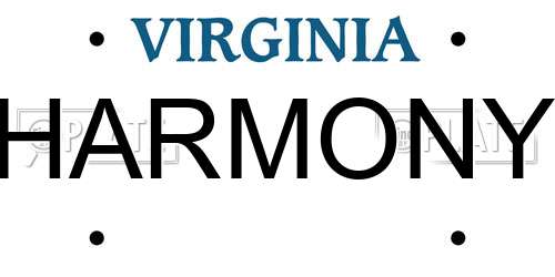 HARMONY Virginia License Plate