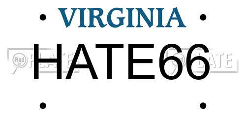 HATE66 Virginia License Plate