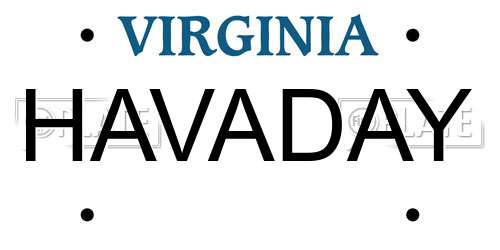 HAVADAY Virginia License Plate