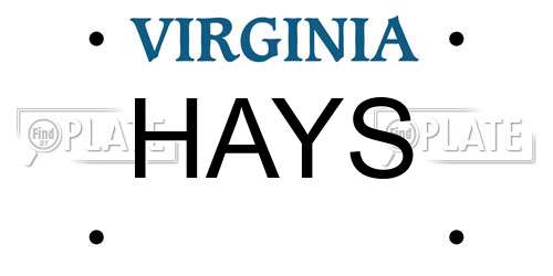 HAYS Virginia License Plate