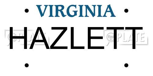 HAZLETT Virginia License Plate